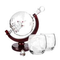 Декантер - графин для виски Глобус со стеклянным кораблём внутри и двумя бокалами, стекло, 800 мл, Globe - Декантер - графин для виски Глобус со стеклянным кораблём внутри и двумя бокалами, стекло, 800 мл, Globe